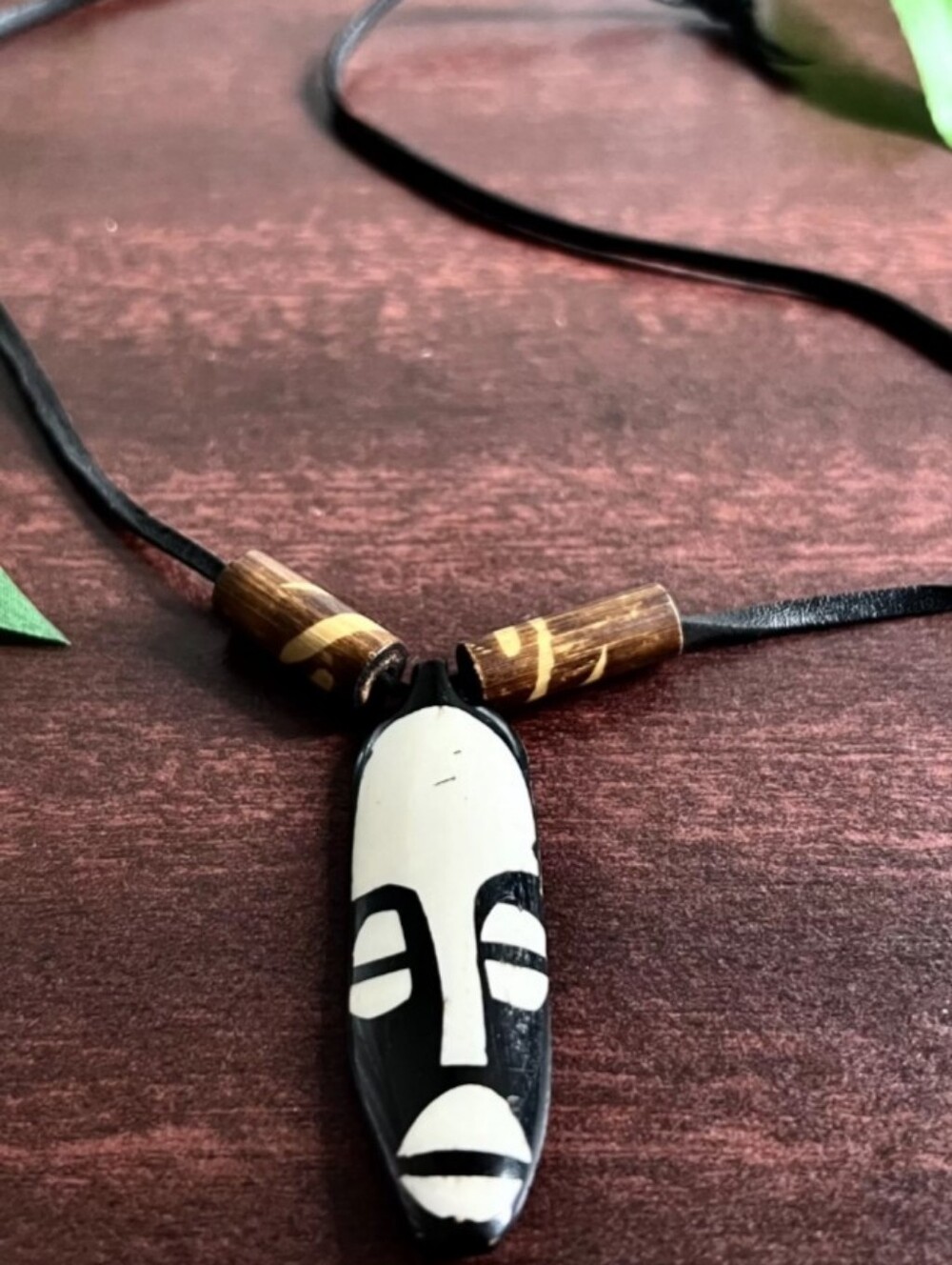 Handcrafted Black & White Tribal Mask Pendant Necklace